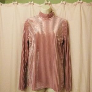 Pink Velvet Stripe Mockneck Longsleeve Shirt